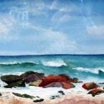 Waves And Rocks II by Zaida Olmo-Durham in Watercolor